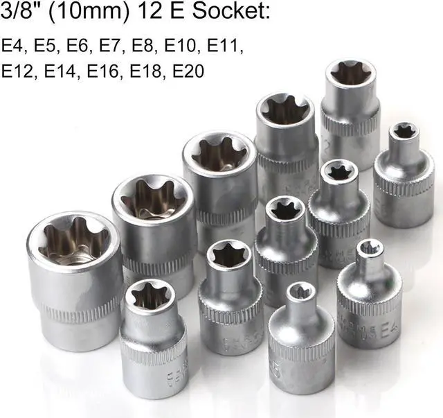 Alt view image 2 of 5 - 34Pcs E-Torx Sockets Bit Set Male Female E-torx Bits 3/8'' 5/16'' Drive Kit ith Storage Box