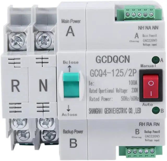 Main image of Dual-Power Automatic Transfer Switch 2P 100A Household 35mm Rail Installation
