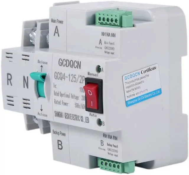Alt view image 2 of 7 - Dual-Power Automatic Transfer Switch 2P 100A Household 35mm Rail Installation