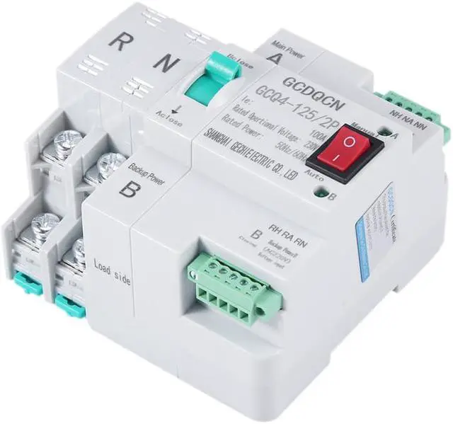 Alt view image 4 of 7 - Dual-Power Automatic Transfer Switch 2P 100A Household 35mm Rail Installation