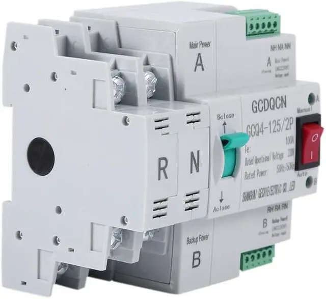 Alt view image 6 of 7 - Dual-Power Automatic Transfer Switch 2P 100A Household 35mm Rail Installation