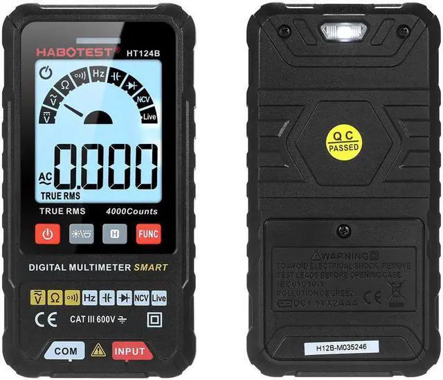 Main image of HABOTEST HT124B Smart Digital Multimeter 4000 Counts True RMS Auto Ranging Voltage Meter with Backlight LCD Screen 600V AC DC Voltmeter Electric Test Pen LED Flashlight Multifunction Resistance Contin