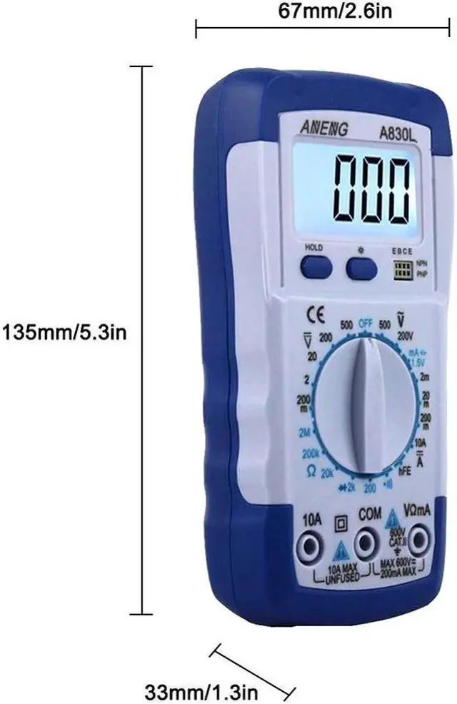 Alt view image 3 of 7 - A830L Portable Digital Multitester Backlight Ammeter Voltmeter Handheld LCD Digital Multimeter Current Tester - White