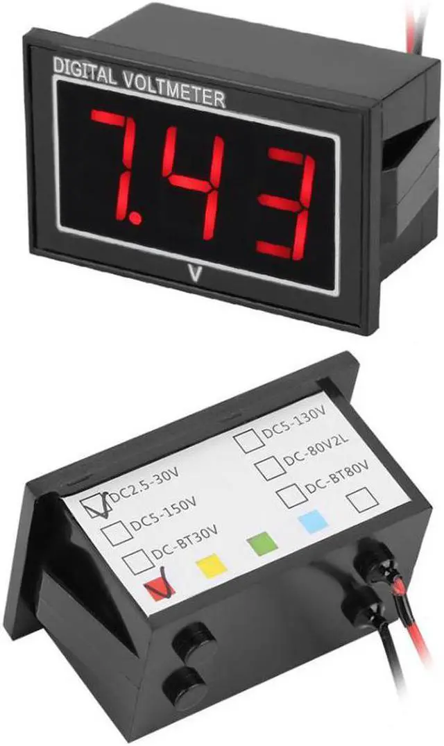 Alt view image 4 of 5 - Digital Voltmeter 0.56 inch LED Display Waterproof High Accuracy DC Voltage Meter Panel 2 wires Voltage Panel Red DC5V-130V