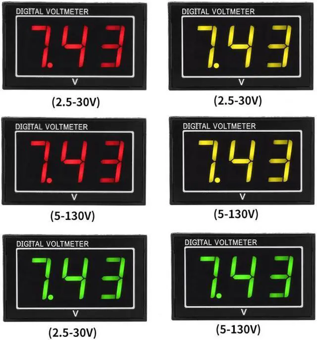 Alt view image 2 of 2 - Digital Voltmeter 0.56 inch LED Display Waterproof High Accuracy DC Voltage Meter Panel 2 wires Voltage Panel Yellow DC2.5V-30V