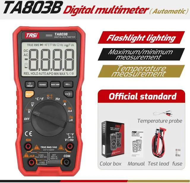 Alt view image 6 of 6 - TASI TA803B Digital Multimeter 2000 Counts True RMS Universal Meter Tester Voltmeter Ammeter Amperemeter AC/DC Voltage & Current Resistance Capacitance Frequency Diodes On-off Test Flashlight Function