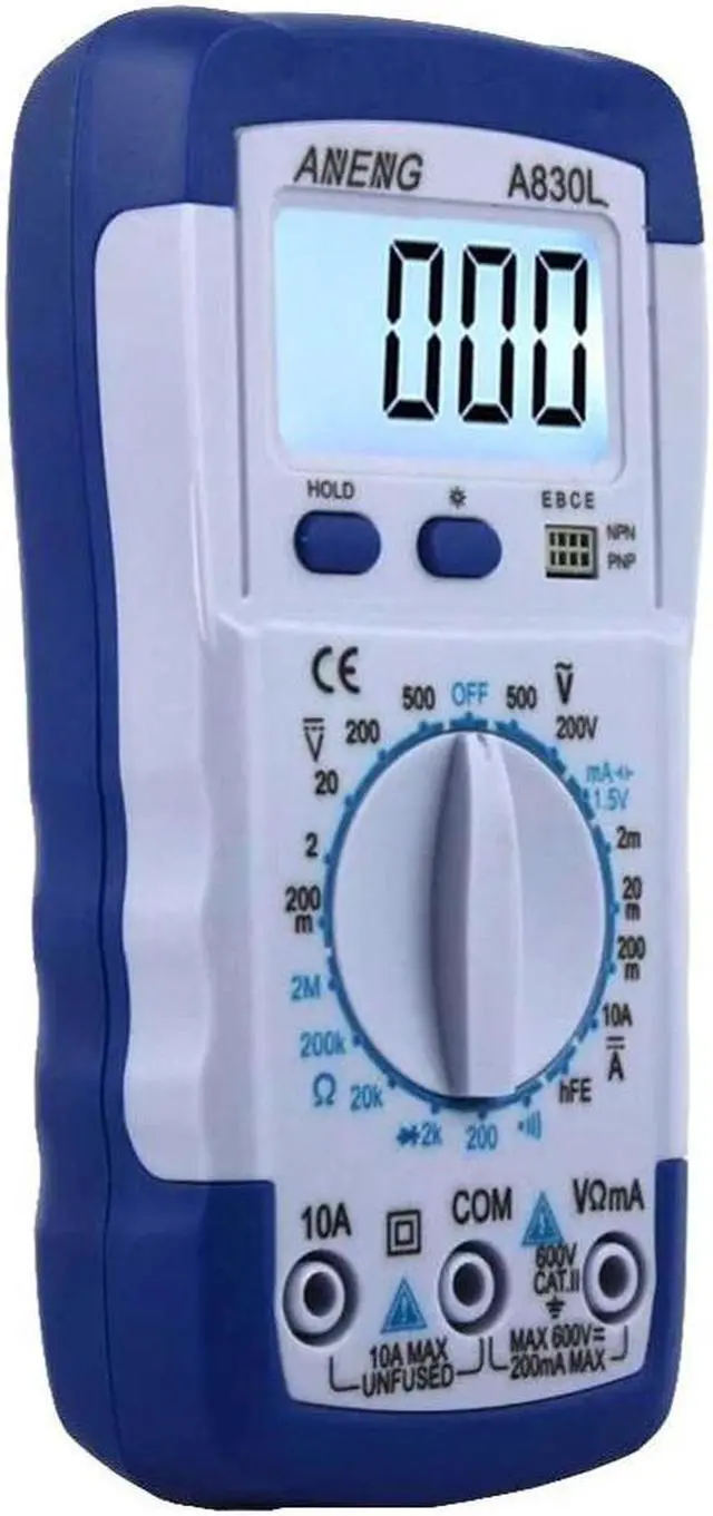 Alt view image 7 of 7 - A830L Portable Digital Multitester Backlight Ammeter Voltmeter Handheld LCD Digital Multimeter Current Tester - White
