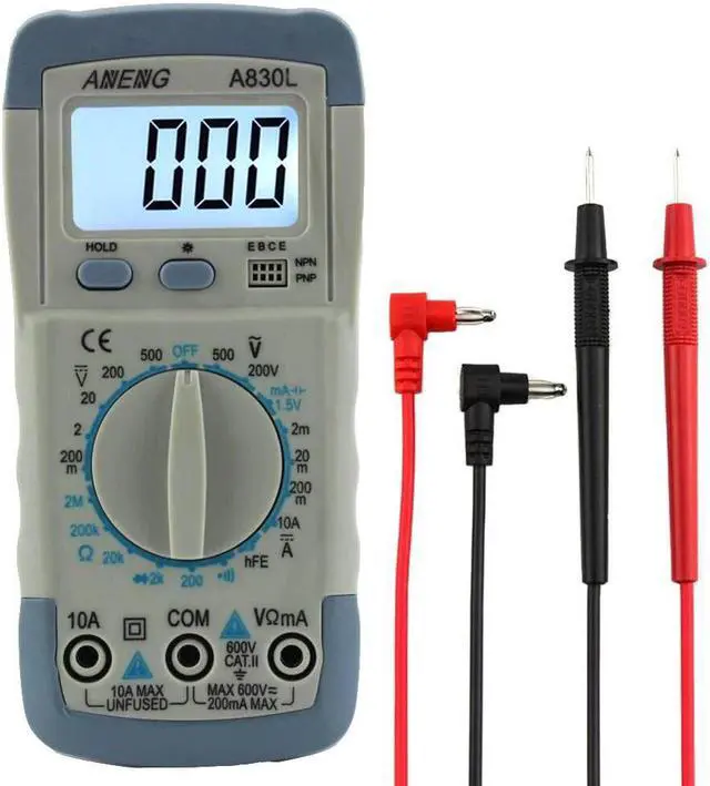 Main image of A830L Portable Digital Multitester Backlight Ammeter Voltmeter Handheld LCD Digital Multimeter Current Tester - Grey