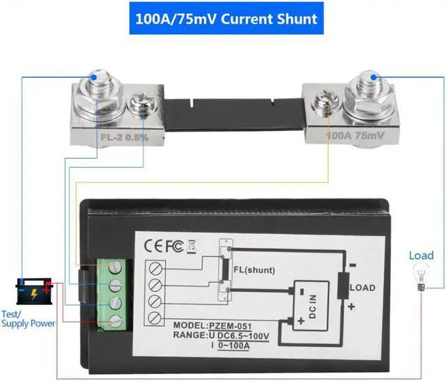 Alt view image 4 of 4 - LCD Digital Voltage Meter PZEM-051 DC 6.5-100V Digital Electric Power Energy Voltage Current Meter - 100A