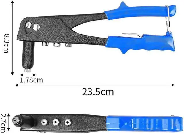 Alt view image 3 of 7 - Rivet Gun Kit Heavy Duty Single Hand Manual Riveter with 40 PCS Rivets 4 Interchangeable Heads 3/32 Inch 1/8 Inch 5/32 Inch 3/16 Inch for Metal Automotive Railway Blue