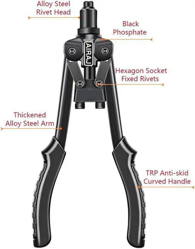 Alt view image 2 of 6 - Rivet Gun Heavy Duty Single Hand Manual Riveter for Metal Automotive Repairing Railway for 1/8 Inch 5/32 Inch 3/16 Inch Aluminium Stainless Steel Rivets Black