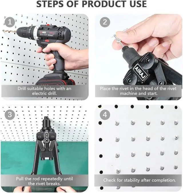 Alt view image 3 of 6 - Rivet Gun Heavy Duty Single Hand Manual Riveter for Metal Automotive Repairing Railway for 1/8 Inch 5/32 Inch 3/16 Inch Aluminium Stainless Steel Rivets Black