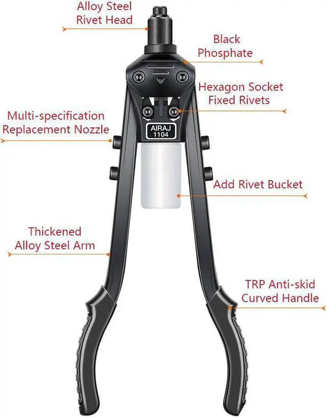 Alt view image 5 of 7 - Rivet Gun Heavy Duty Single Hand Manual Riveter for Metal Automotive Repairing Railway for 3/32 Inch 1/8 Inch 5/32 Inch 3/16 Inch 1/4 Inch Aluminium Stainless Steel Rivets Black