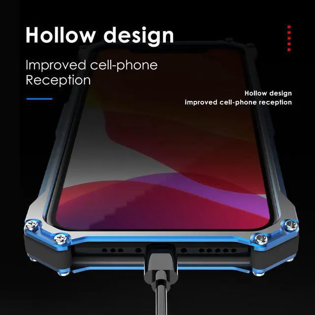 Alt view image 2 of 2 - Luxury Metal Armor Case Hard shockproof 2 Protect Cover For iPhone 12Promax - Blue