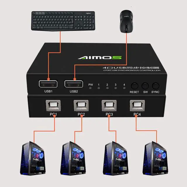 Alt view image 3 of 6 - AIMOS-KM402 4 Ports USB Keyboard Mouse Synchronizer Controller KVM Switcher Splitter USB Splitter