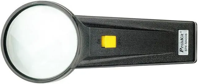 Alt view image 7 of 7 - Pro'sKit 8PK-MA006 Round Hand-Held 4X Magnifier With Lllumination LED Light For Viewing Micro-Ltems PC Board Reading Books