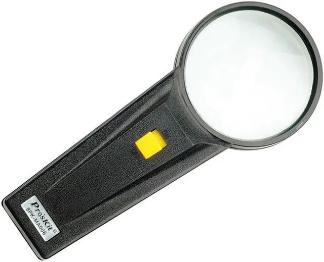 Alt view image 2 of 7 - Pro'sKit 8PK-MA006 Round Hand-Held 4X Magnifier With Lllumination LED Light For Viewing Micro-Ltems PC Board Reading Books