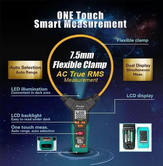 Alt view image 3 of 7 - Pro'sKit MT-3112 3 5/6 Smart True-RMS Flex Clamp Meter Pliers Type Table Digital Electronic Multimeter DC AC Current Tester