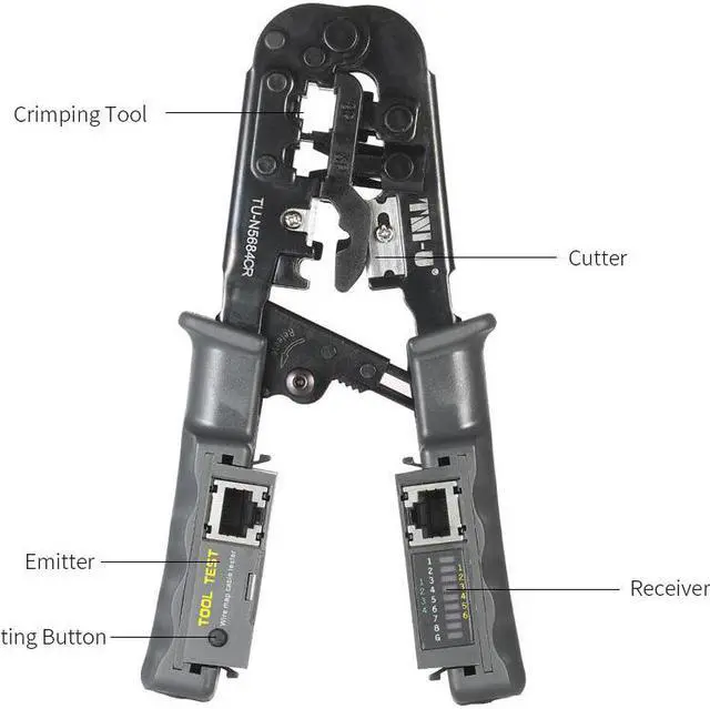 Alt view image 7 of 7 - TNI-U TU-N5684CR 2 in 1 Wire Crimping and Testing Pliers RJ11 RJ12 RJ45 Cable Crimper Wire Stripper Cutter Wire Tester