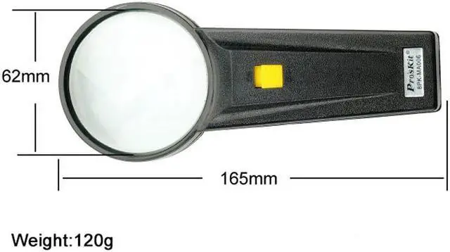 Alt view image 5 of 7 - Pro'sKit 8PK-MA006 Round Hand-Held 4X Magnifier With Lllumination LED Light For Viewing Micro-Ltems PC Board Reading Books
