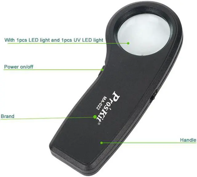 Alt view image 3 of 4 - Pro'sKit MA-022 7.5X Times Handheld Magnifying Glass With LED Lights With Currency Detecting Function Read The Newspaper Tools