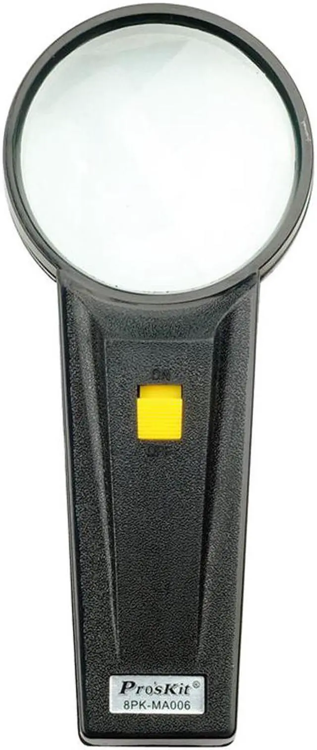 Main image of Pro'sKit 8PK-MA006 Round Hand-Held 4X Magnifier With Lllumination LED Light For Viewing Micro-Ltems PC Board Reading Books