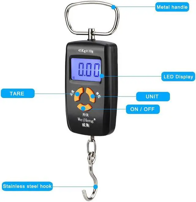 Alt view image 3 of 4 - Portable Digital hanging hook fish scale 45kg/10g for Traveling Suitcase baggage pocket Luggage Scale weight bags scale (Silver)