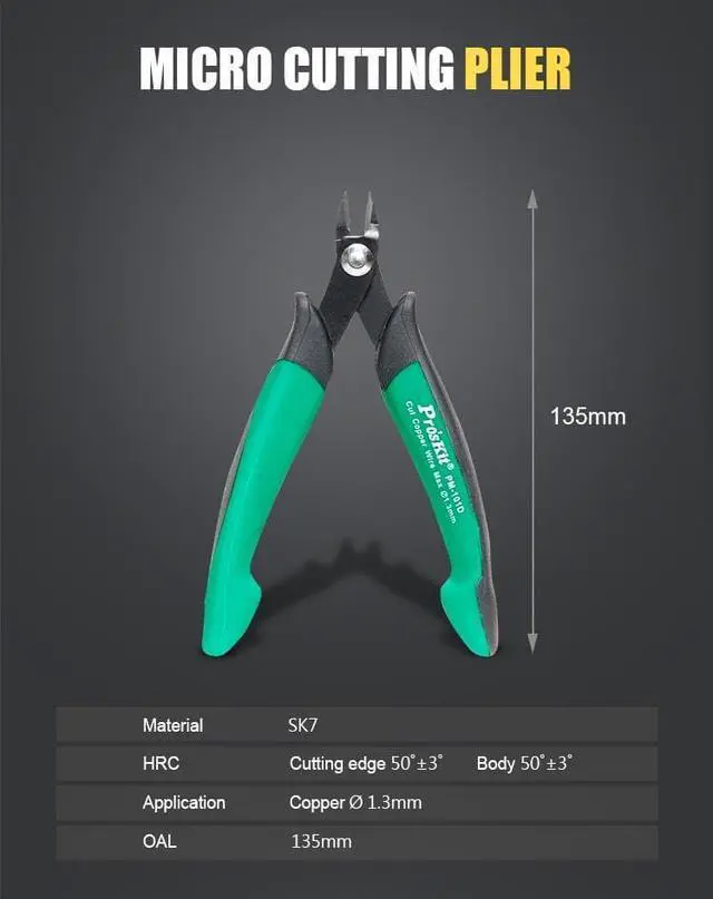Alt view image 7 of 7 - Pro'sKit PM-101D Thin Blade Diagonal Cutting Pliers Precision Electronic Cut Wire Cable Cutters Oblique Mouth Pliers