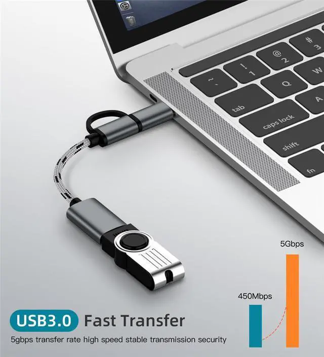 Alt view image 7 of 7 - 2 in 1 USB 3.0 OTG Cable Nylon Braid Micro USB Type C Data Sync Charge Adapter for Samsung One Plus MacBook USBC Type-C OTG - Gray