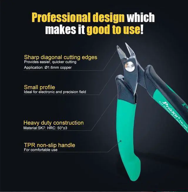 Alt view image 4 of 7 - Pro'sKit PM-30D Double Color Thicker Knife Diagonal Cutting Pliers Oblique Mouth Pliers Electronic Cut Wire Cutters Repair Hand