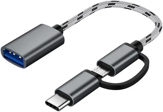 Main image of 2 in 1 USB 3.0 OTG Cable Nylon Braid Micro USB Type C Data Sync Charge Adapter for Samsung One Plus MacBook USBC Type-C OTG - Gray