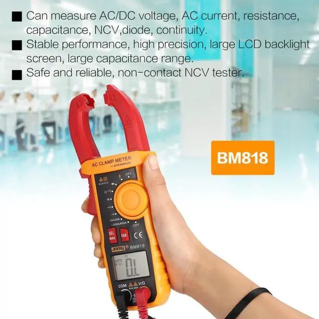 Alt view image 2 of 6 - SZBJ BM818 Digital DC/AC Clamp Meter Multimeter Volt Amp Ohm Diode NCV Capacitance Tester Handheld Non Contact Ammeter Tester