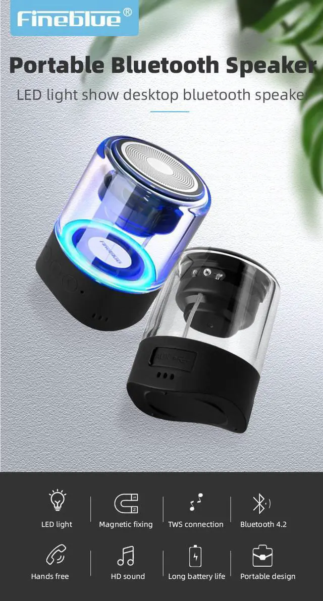 Alt view image 2 of 7 - Fineblue MK22 TWS Wireless Speaker Bluetooth Mini Speaker LED light Mega Bass Stereo Music Portable Waterpoof