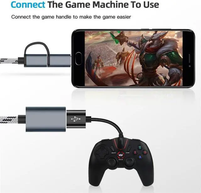 Alt view image 4 of 7 - 2 in 1 USB 3.0 OTG Cable Nylon Braid Micro USB Type C Data Sync Charge Adapter for Samsung One Plus MacBook USBC Type-C OTG - Gray