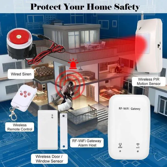 Alt view image 2 of 7 - RF WIFI Gateway Smart Alarm System Door Sensor PIR Motion Sensor Phone APP Remote Control Smart Home Security Alarm System
