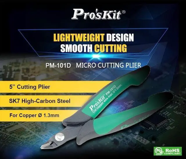 Alt view image 3 of 7 - Pro'sKit PM-101D Thin Blade Diagonal Cutting Pliers Precision Electronic Cut Wire Cable Cutters Oblique Mouth Pliers