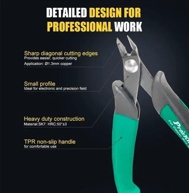 Alt view image 6 of 7 - Pro'sKit PM-101D Thin Blade Diagonal Cutting Pliers Precision Electronic Cut Wire Cable Cutters Oblique Mouth Pliers
