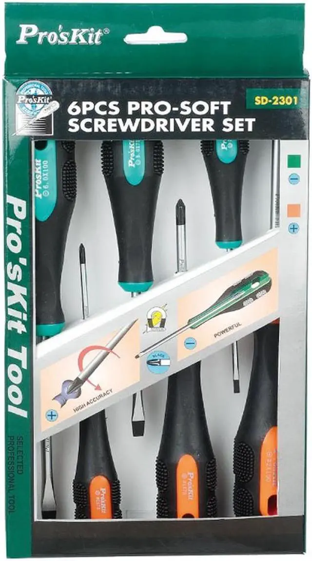 Main image of Pro'sKit SD-2301 Two-Color Pro-Soft Screwdriver Set ABS Handle Magnetic Hardness Durable Screwdrivers Set(Ten/One Word 6 Screwdrivers)