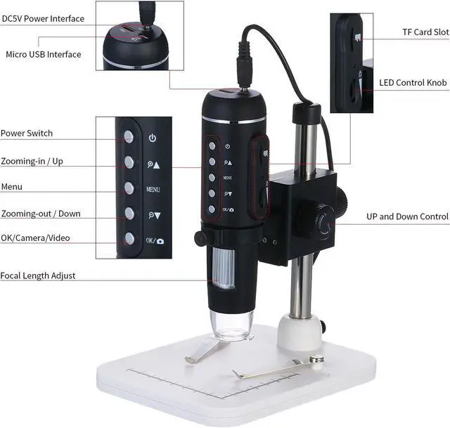 Alt view image 2 of 7 - 1000X Magnification 5M Pixels USB Digital Microscope with Stand Desktop Magnifier Magnifying Glass Digital Zoom Microscope Magnifier with 8-LED Light Brightness Adjustable Support Mouse & Connect with