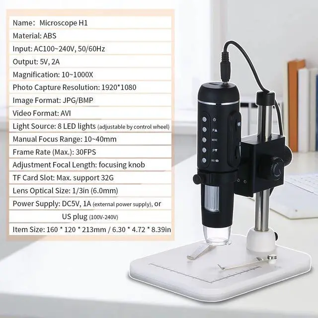 Alt view image 4 of 7 - 1000X Magnification 5M Pixels USB Digital Microscope with Stand Desktop Magnifier Magnifying Glass Digital Zoom Microscope Magnifier with 8-LED Light Brightness Adjustable Support Mouse & Connect with