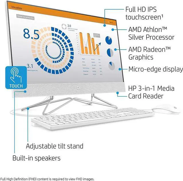 Alt view image 3 of 19 - HP 24-df0030 23.8" AIO Computer Athlon Silver 3050U 4GB 256GB SSD Windows 10