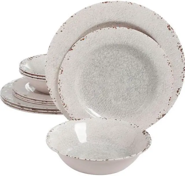 Main image of Gibson 114334.12 Muana Melamine Crackle 12 Piece Dinnerware Set Ice