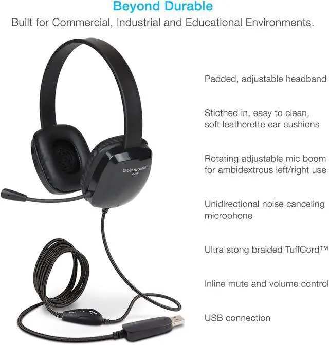 Alt view image 8 of 17 - Cyber Acoustics AC-6012 USB Stereo Headset