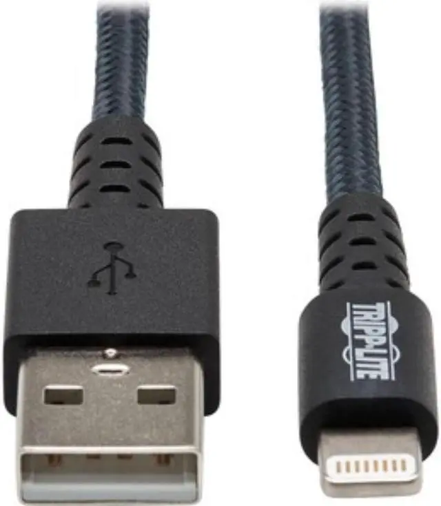 Alt view image 3 of 14 - Tripp Lite M100-001-GY-MAX Heavy-Duty USB Sync / Charge Cable with Lightning Connector - M/M, USB 2.0, UHMWPE and Aramid Fibers, Gray, 1 ft. (0.3 m)