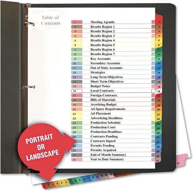 Alt view image 2 of 9 - UNIVERSAL Table of Contents Dividers Assorted Color 31-Tab 1-31 Letter White 31