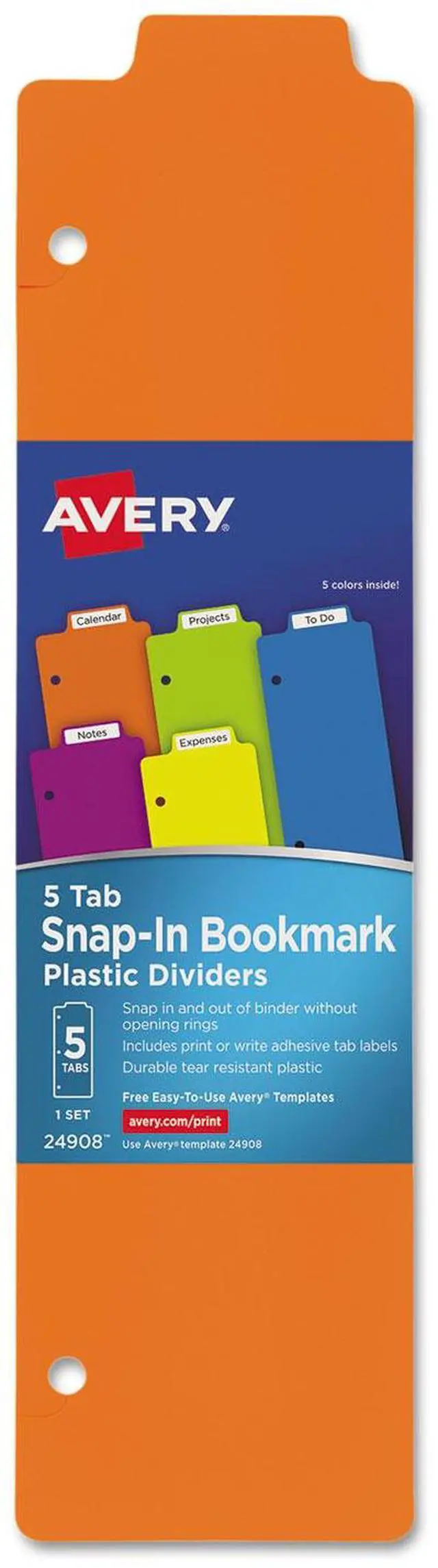 Alt view image 4 of 10 - Avery-Dennison 24908 5 Tabbed Snap-In Bookmark Plastic Dividers, Assorted Solid Color, 3 x 11.5 in.