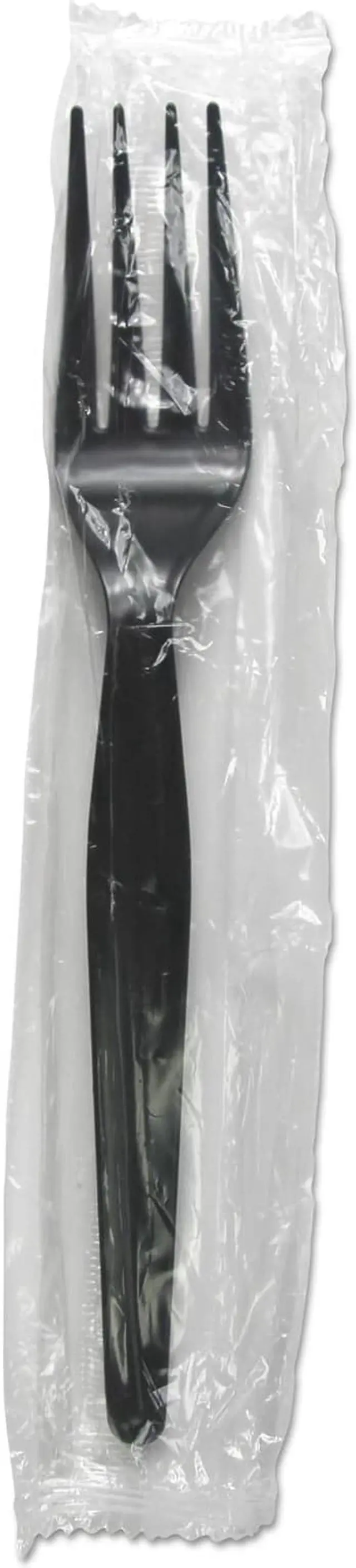 Alt view image 3 of 3 - Heavyweight Wrapped Polystyrene Cutlery, Fork, Black, 1,000/Carton FORKHWPSBIW