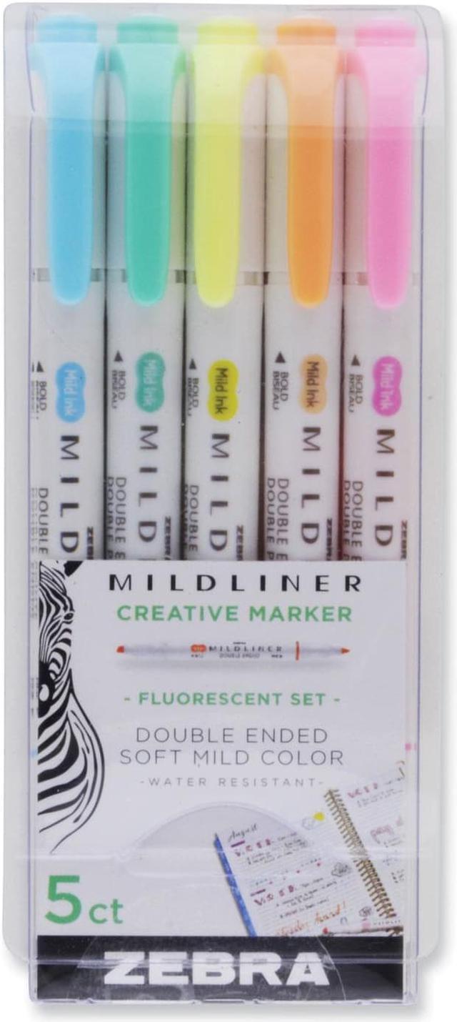 Zebra 78105 Mildliner Double Ended Highlighter, Chisel/Bullet Tip, Assorted  Colors, 5/Pack