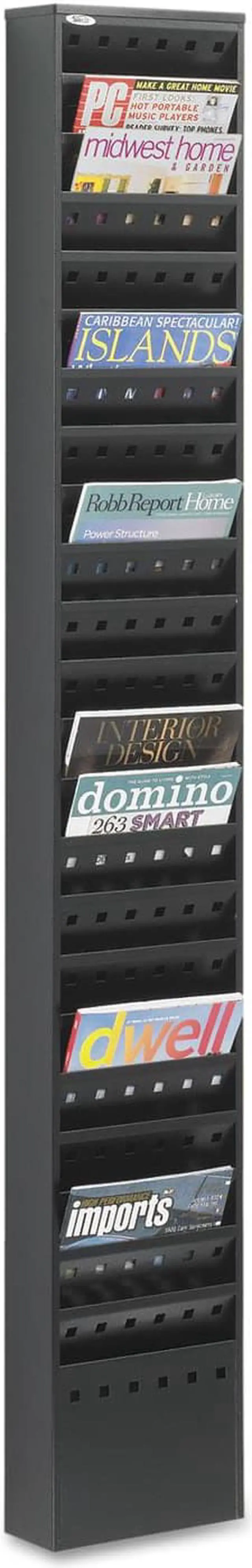 Alt view image 6 of 15 - Safco - 4322BL - Safco 23-Pocket Steel Magazine Rack - 23 Pocket(s) - 65.5 Height x 10 Width x 4 Depth - Floor - Black -