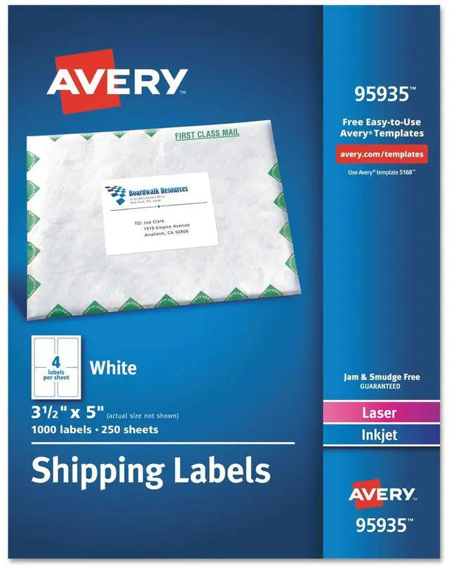Alt view image 5 of 10 - Avery White Shipping Labels Laser/Inkjet 3 1/2 x 5 White 1000/Box 95935